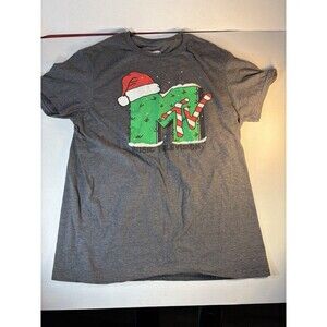 MTV Christmas Santa Hat Medium Gray T-Shirt